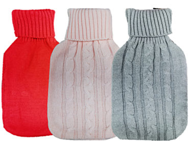 Life 1.8L Hot Water Bottle & Knitted Cover, Grey/Pink/Red Asstd