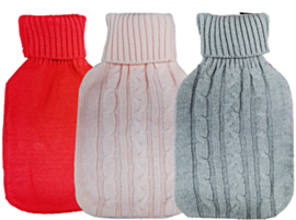 Life 1.8L Hot Water Bottle & Knitted Cover, Grey/Pink/Red Asstd